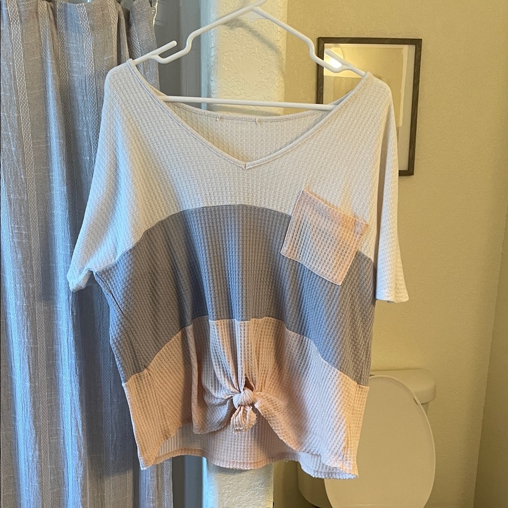 Elegant V-Neck Colorblock Blouse